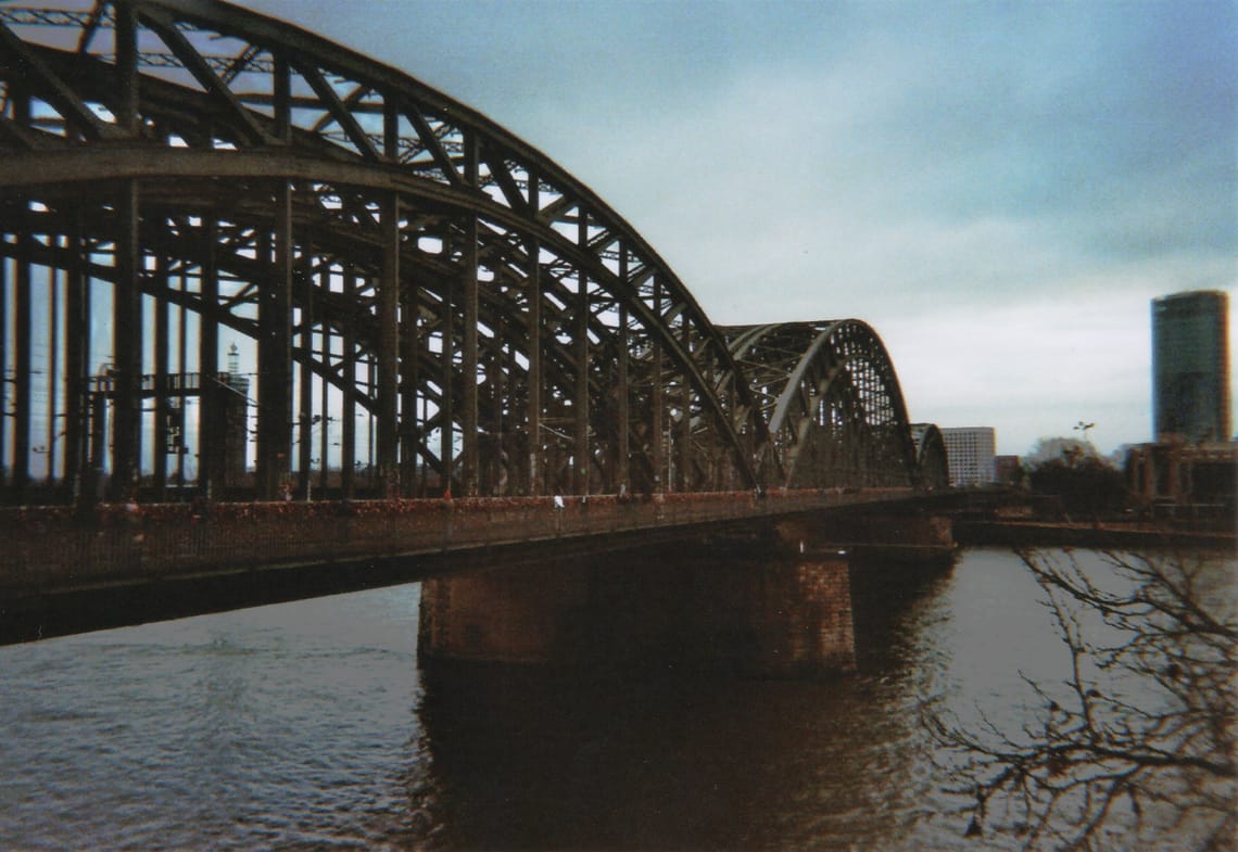 An analoge picture of the Hohenzollernbruecke in Cologne, Germany.